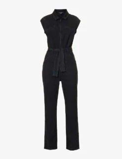 Paige Jett Cap-sleeved Stretch-denim Jumpsuit