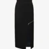 Alexander McQueen Split-hem Zip-embellished Wool Midi Skirt 2 Alexander McQueen Split-hem Zip-embellished Wool Midi Skirt -VogueVibe Store R04153265 BLACK M