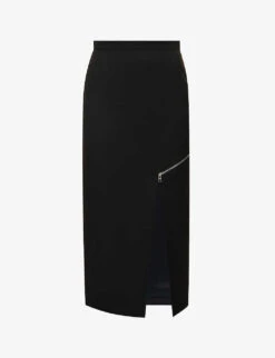 Alexander McQueen Split-hem Zip-embellished Wool Midi Skirt
