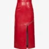 Alexander McQueen Split-hem Zip-embellished Leather Midi Skirt -VogueVibe Store R04153282 WELSHRED M