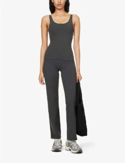 Ultimate Longline Scoop-neck Stretch-woven Top -VogueVibe Store R04153495 CHARCOAL ALT01