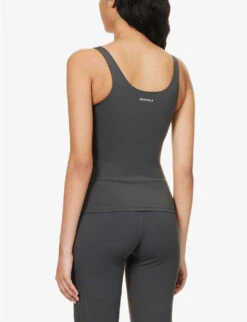 Ultimate Longline Scoop-neck Stretch-woven Top -VogueVibe Store R04153495 CHARCOAL ALT03