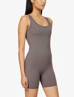 Ultimate Scoop-neck Sleeveless Stretch-woven Unitard -VogueVibe Store R04153497 COCOA ALT02