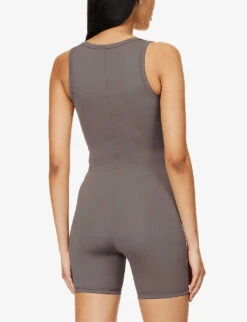 Ultimate Scoop-neck Sleeveless Stretch-woven Unitard -VogueVibe Store R04153497 COCOA ALT03