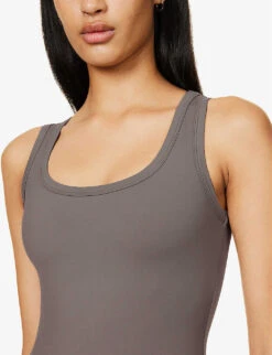 Ultimate Scoop-neck Sleeveless Stretch-woven Unitard -VogueVibe Store R04153497 COCOA ALT04