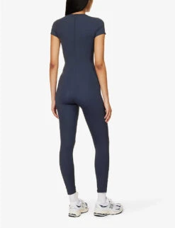 Ultimate Short-sleeved Stretch-woven Unitard -VogueVibe Store R04153514 MIDNIGHTBLUE ALT03