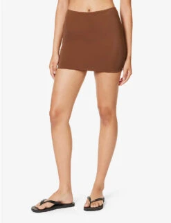 Slim-fit High-waist Stretch-woven Swim Skirt 9 Slim-fit High-waist Stretch-woven Swim Skirt -VogueVibe Store R04153634 CHOCOLATEBROWN ALT02