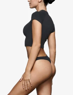 Vintage Cropped Stretch-cotton T-shirt -VogueVibe Store R04153795 WASHEDONYX ALT02