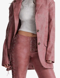 Kiera Single-breasted Relaxed-fit Vegan-leather Blazer 11 Kiera Single-breasted Relaxed-fit Vegan-leather Blazer -VogueVibe Store R04154061 WARMPINK ALT04