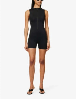 GOOD AMERICAN Scuba Zip-embellished Stretch-woven Playsuit 9 GOOD AMERICAN Scuba Zip-embellished Stretch-woven Playsuit -VogueVibe Store R04154440 BLACK001 ALT01