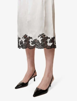 Prada Lace-trim Elasticated-waist Silk Midi Skirt -VogueVibe Store R04154506 AVORIO ALT04