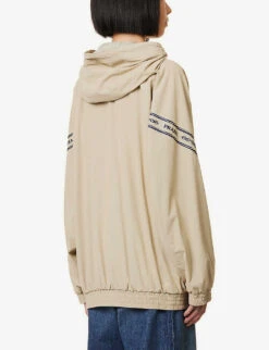 Prada Brand-embroidered Elasticated-hem Cotton-blend Jacket -VogueVibe Store R04154508 KAKI ALT03