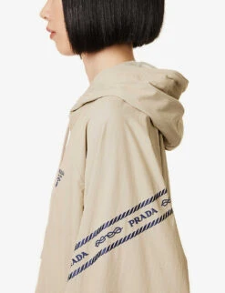 Prada Brand-embroidered Elasticated-hem Cotton-blend Jacket -VogueVibe Store R04154508 KAKI ALT04