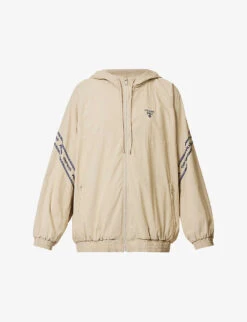 Prada Brand-embroidered Elasticated-hem Cotton-blend Jacket