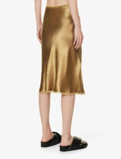 Vince Mid-rise Flared-hem Satin Midi Skirt -VogueVibe Store R04154642 NILE ALT03