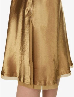 Vince Mid-rise Flared-hem Satin Midi Skirt -VogueVibe Store R04154642 NILE ALT04