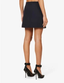 Alexander McQueen Split-hem Wool And Cotton-blend Mini Skirt -VogueVibe Store R04154703 NAVY ALT03
