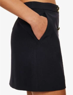 Alexander McQueen Split-hem Wool And Cotton-blend Mini Skirt -VogueVibe Store R04154703 NAVY ALT04