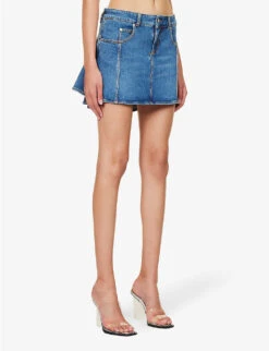 Alexander McQueen Asymmetric-hem Logo-patch Stretch-denim Mini Skirt 10 Alexander McQueen Asymmetric-hem Logo-patch Stretch-denim Mini Skirt -VogueVibe Store R04154717 BLUESTONEWASH ALT02