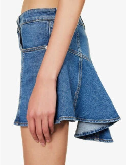 Alexander McQueen Asymmetric-hem Logo-patch Stretch-denim Mini Skirt 13 Alexander McQueen Asymmetric-hem Logo-patch Stretch-denim Mini Skirt -VogueVibe Store R04154717 BLUESTONEWASH ALT05