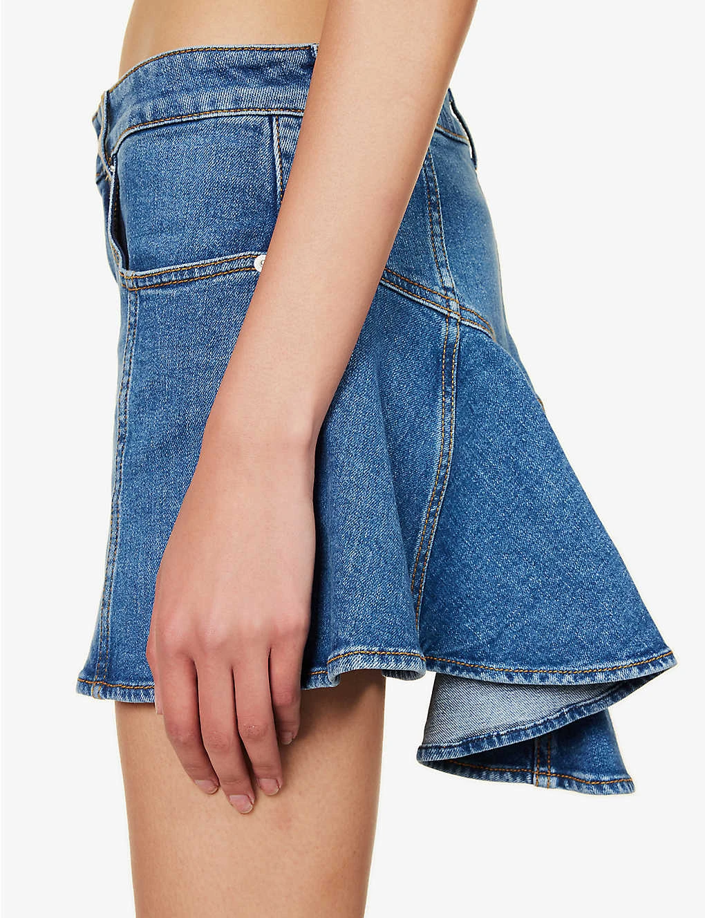 Alexander McQueen Asymmetric-hem Logo-patch Stretch-denim Mini Skirt 8 Alexander McQueen Asymmetric-hem Logo-patch Stretch-denim Mini Skirt - Image 6
