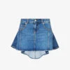 Alexander McQueen Asymmetric-hem Logo-patch Stretch-denim Mini Skirt -VogueVibe Store R04154717 BLUESTONEWASH M