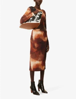 Himani Abstract-print Stretch-woven Midi Skirt -VogueVibe Store R04155197 GRAPHICOMBRE ALT01