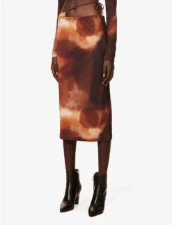 Himani Abstract-print Stretch-woven Midi Skirt -VogueVibe Store R04155197 GRAPHICOMBRE ALT02