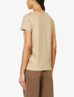 Ikks V-neck Relaxed-fit Linen T-shirt 10 Ikks V-neck Relaxed-fit Linen T-shirt -VogueVibe Store R04156270 CHAMPAGNE ALT03