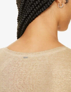 Ikks V-neck Relaxed-fit Linen T-shirt 11 Ikks V-neck Relaxed-fit Linen T-shirt -VogueVibe Store R04156270 CHAMPAGNE ALT04