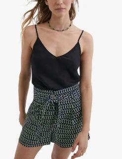 Ikks Graphic-print Woven Shorts -VogueVibe Store R04156287 BLACK ALT02