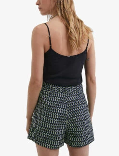 Ikks Graphic-print Woven Shorts -VogueVibe Store R04156287 BLACK ALT03