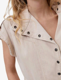 Ikks Graphic-print Denim Jumpsuit -VogueVibe Store R04156302 DARKBEIGE ALT02