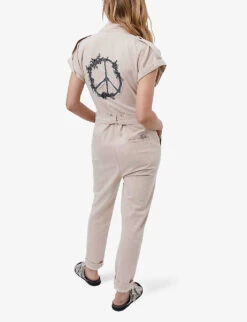 Ikks Graphic-print Denim Jumpsuit -VogueVibe Store R04156302 DARKBEIGE ALT03