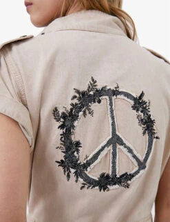 Ikks Graphic-print Denim Jumpsuit -VogueVibe Store R04156302 DARKBEIGE ALT04