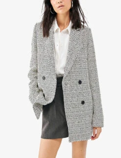 Ikks Chevron-pattern Double-breasted Woven Coat -VogueVibe Store R04156311 MASTIC ALT02