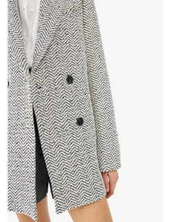 Ikks Chevron-pattern Double-breasted Woven Coat -VogueVibe Store R04156311 MASTIC ALT04