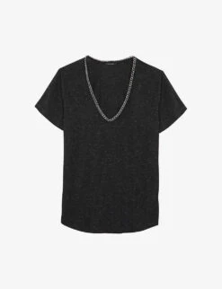 Ikks Chain-embellished V-neck Stretch-woven T-shirt