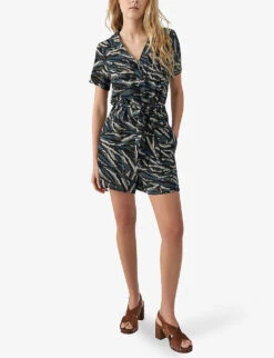 Ikks Camouflage Jungle-print Woven Playsuit -VogueVibe Store R04156380 KAKIGREEN ALT01