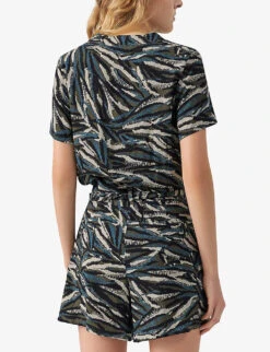 Ikks Camouflage Jungle-print Woven Playsuit -VogueVibe Store R04156380 KAKIGREEN ALT03