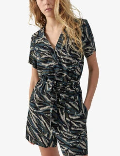 Ikks Camouflage Jungle-print Woven Playsuit -VogueVibe Store R04156380 KAKIGREEN ALT04