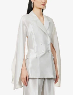 Pasta Double-breasted Notch-lapel Silk-blend Jacket -VogueVibe Store R04156398 PEARLGREY ALT02