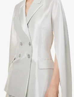 Pasta Double-breasted Notch-lapel Silk-blend Jacket -VogueVibe Store R04156398 PEARLGREY ALT04