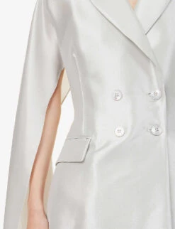 Pasta Double-breasted Notch-lapel Silk-blend Jacket -VogueVibe Store R04156398 PEARLGREY ALT05