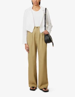 Single-breasted Cropped Linen Blazer -VogueVibe Store R04156422 WHITE ALT01