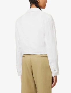 Single-breasted Cropped Linen Blazer -VogueVibe Store R04156422 WHITE ALT03