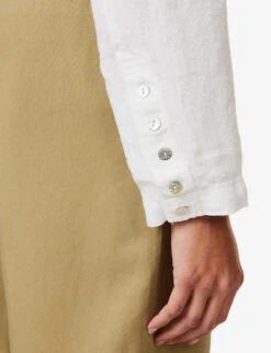 Single-breasted Cropped Linen Blazer -VogueVibe Store R04156422 WHITE ALT04