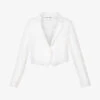 Single-breasted Cropped Linen Blazer -VogueVibe Store R04156422 WHITE M