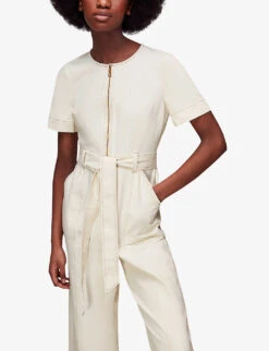 Whistles Cropped Denim Jumpsuit -VogueVibe Store R04156815 CREAM ALT02