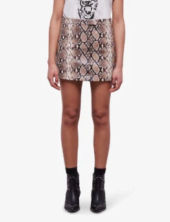 THE KOOPLES Snakeskin-embossed Leather Mini Skirt -VogueVibe Store R04156823 PYT04 ALT02